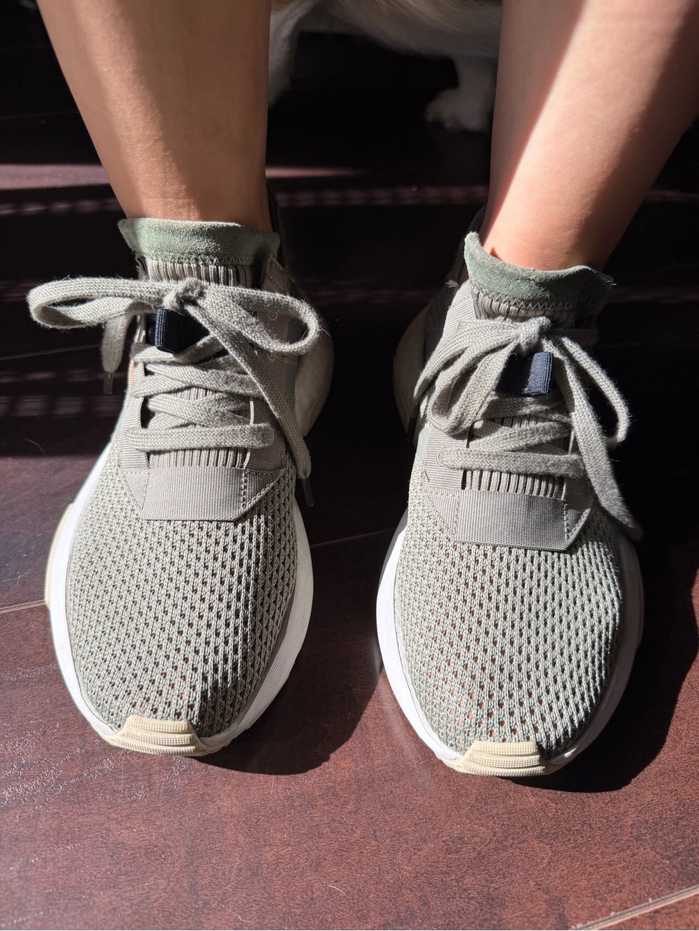 adidas Women's Knit Athletic Sneakers - Olive Green with White Sole